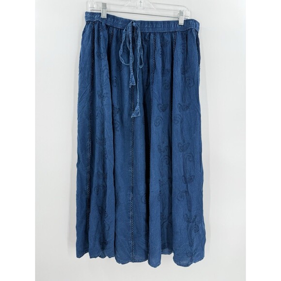 NWT Catalog Classics Womens Vintage Blue Rayon Embroidered Hippy Festival Skirt - Picture 1 of 10